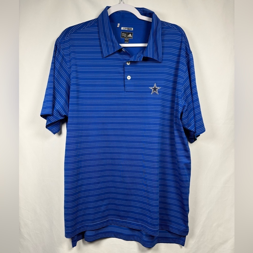 Adidas Dallas Cowboys Climate Polo Shirt Blue With White Stripes L